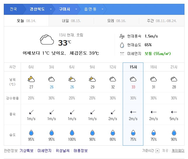 이유없는 두통 내일 구미날씨 비소식 있어서 그래요 2019년 8월 14일 일기예보