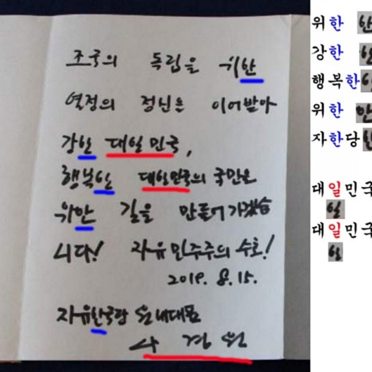  방명록에 대일민국, 나라사랑?
