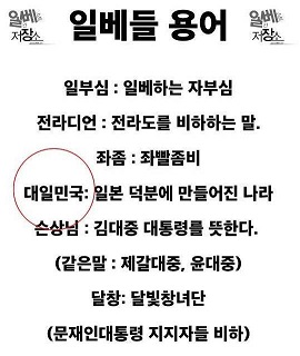  대일민국은 일베 용어  - 일본 덕분에 만들어진 나라