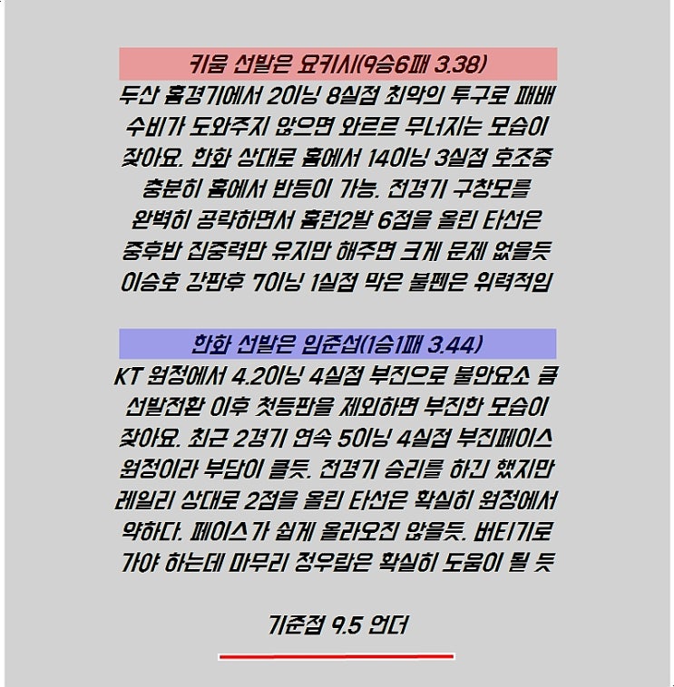  키움 한화 17일 국야분석 및 조합확인