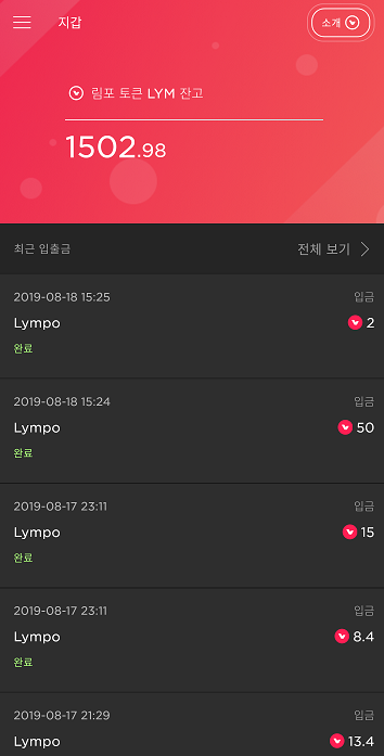 림포(LYM) 코인 1500개 모았습니다