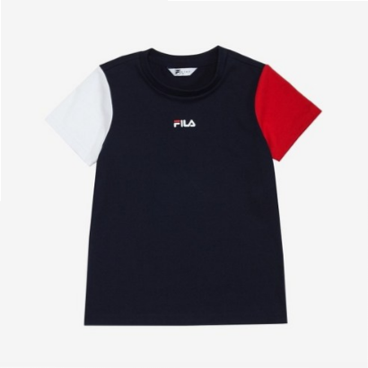 (40% 할인)[휠라키즈] 헤리티지 소매 컬러 블록 라운드 티셔츠 (K2RSZ680X_INA)휠라키즈