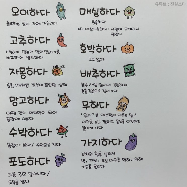  과일, 채소 이름이 들어간 순우리말 쓰기