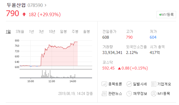  오늘의상한가 두올산업 차트분석