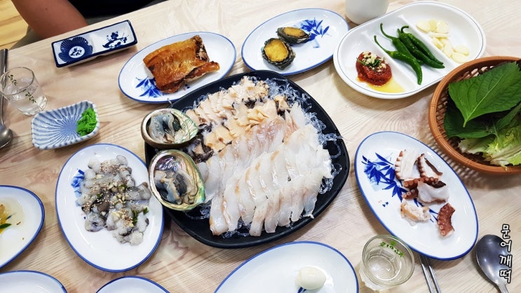  해남 땅끝마을 어부횟집 전복회 보해잎새주 매운탕 찰떡궁합