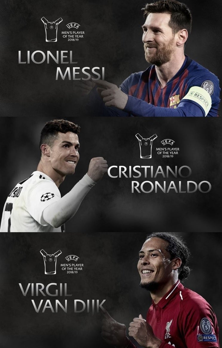  [각 선수별 18-19 시즌 스탯 포함] 발롱도르 전초전,18-19 UEFA 올해의 선수 주인공은?