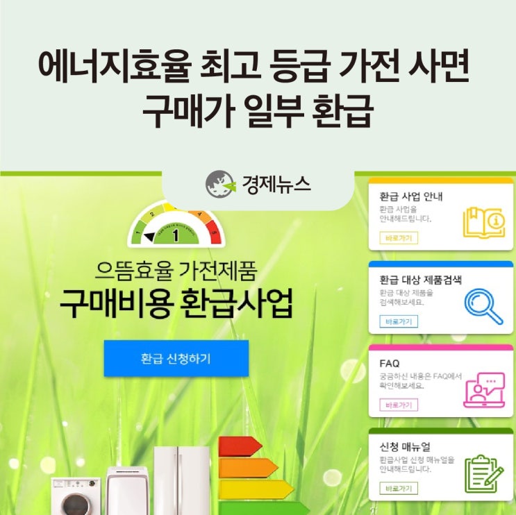  “에너지효율 최고 등급 가전 사면 구매가 일부 환급”