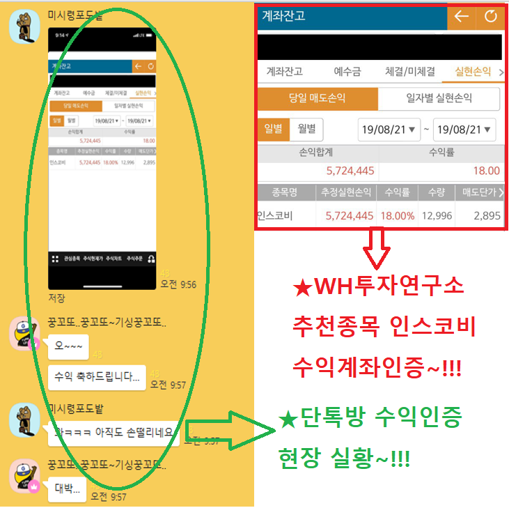 WH투자연구소) 무료방 추천종목 &lt;인스코비&gt; 수익인증