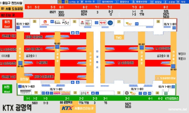 한눈에 보는 광명역 정보. 엘리베이터 수유실 위치. 주차장 주차대행 직통버스 일반버스 지하철 도심공항 예식장