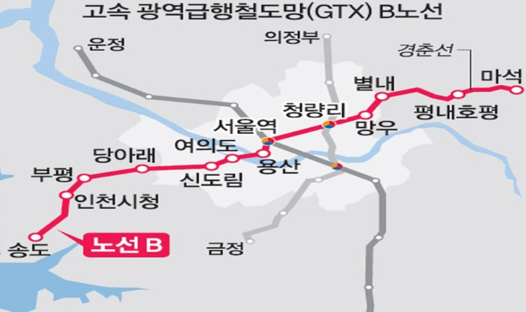  GTX-B노선, 인천 송도~남양주 마석 예타통과유력!!
