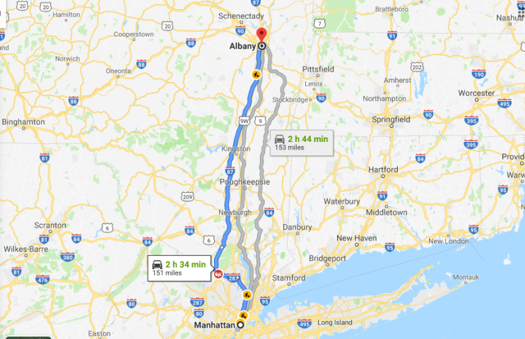 뉴욕 맨하탄에서 캐나다 나이아가라폭포까지 자동차 여행하는 방법, 뉴욕에서 나이아가라 폭포까지 거리, 시간, 경로, 지도, 및 휴게소 service areas
