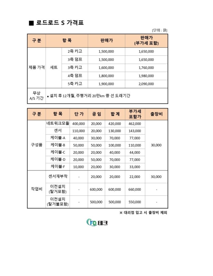  로드로드 가격표