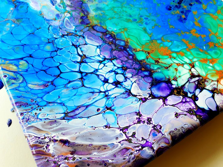  아크릴 플루이드 아트(Fluid ART) : 물감 푸어링 기법으로 바다 무늬 추상화