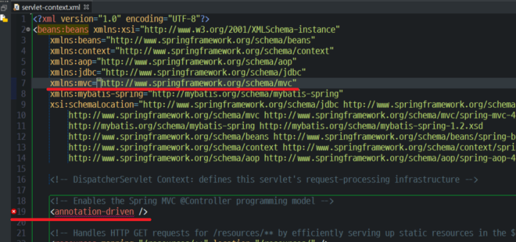  <annotation-driven />  에러:cvc-complex-type.2.4.a: Invalid content was found starting