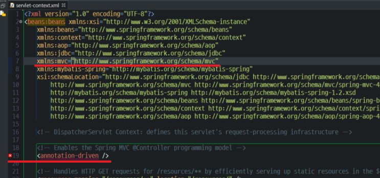 &lt;annotation-driven /&gt;  에러:cvc-complex-type.2.4.a: Invalid content was found starting