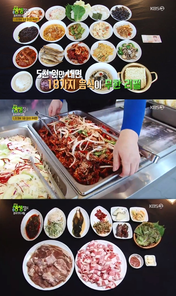  '생생정보' 초저가의 비밀 5000원 18가지 음식+7900원 돼지갈비 우삼겹 무한리필 ??