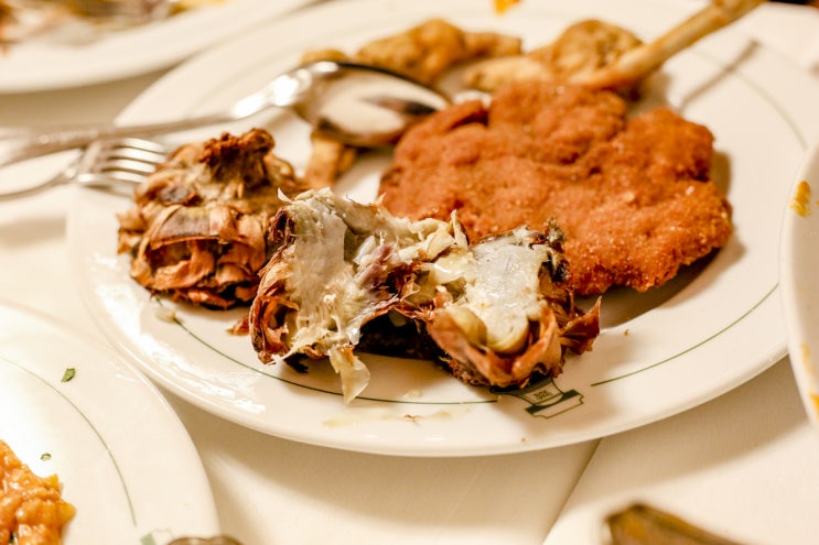 로마 현지음식 맛집, 아티쵸크 튀김과 로마식 소내장 소꼬리 요리