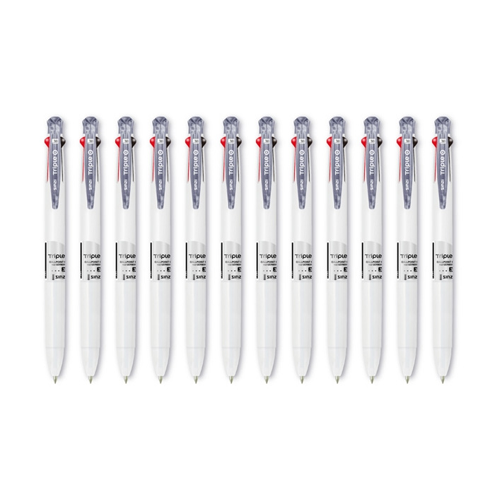  신지 트리플 O Ball 3색 다색펜 0.38mm, 블랙, 12개입