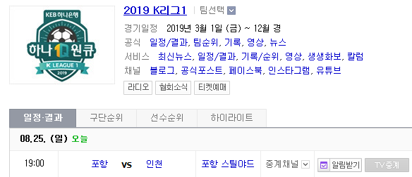 2019.08.25 K리그(프로축구) 포항스틸러스 인천유나이티드