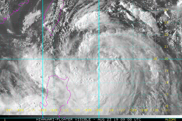 제 11호 태풍 바이루(201911, 12W TS Bailu), 24일 오후쯤 타이완 남부 상륙 후 관통. 내일 오전 중으로 중국 푸졘 성 서부 일대에 2차 상륙 예상.