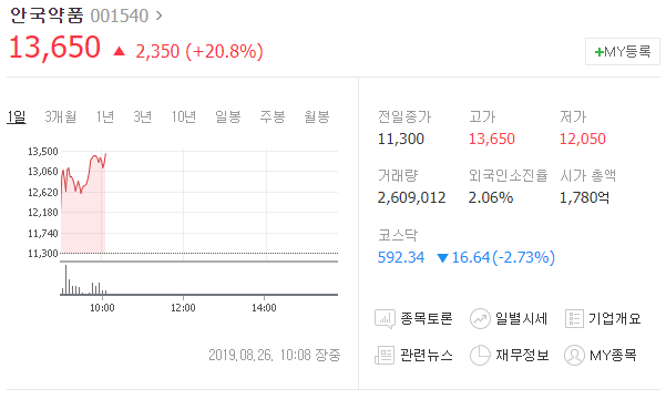  오늘의 급등주 안국약품 차트분석