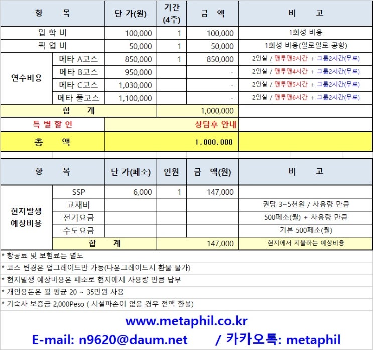  일로일로 직장인 어학연수 1,2개월 비용 - 필리핀 메타어학원