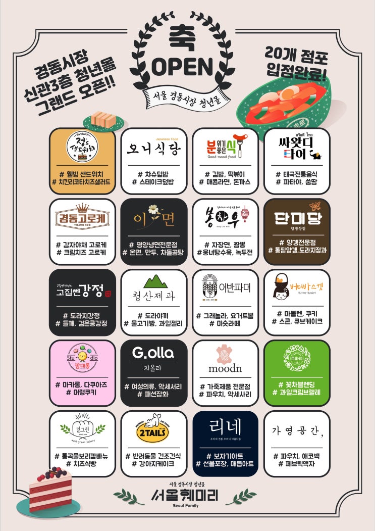  동대문구 경동시장 ‘서울훼미리’ 청년몰 오픈