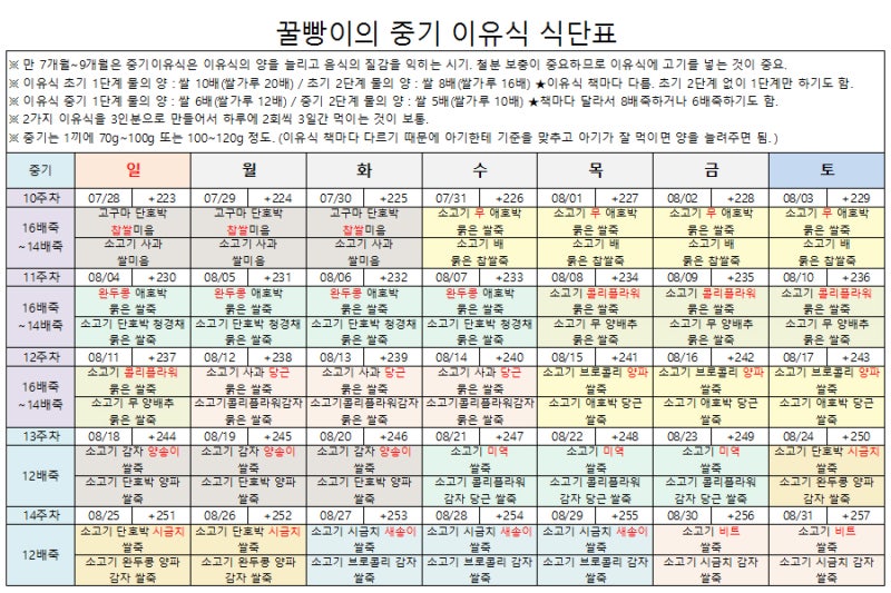 초기 중기 이유식 식단표 & 이유식 시작 시기 3