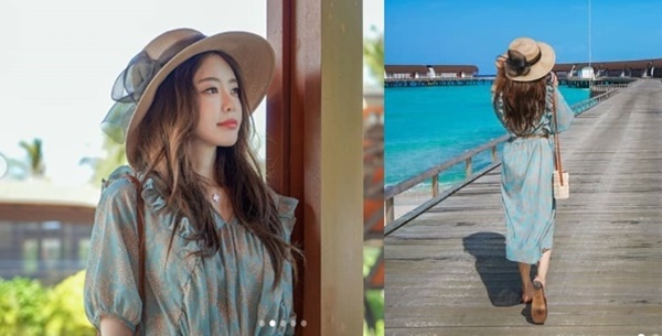  서유리 몰디브사진, 신혼여행에 걸맞는 로맨틱 휴양지 룩