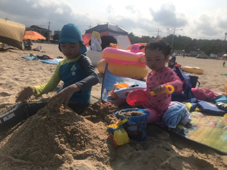  송지호해수욕장 수심낮고 파도좋아 아이들과 잘 놀다왔어요