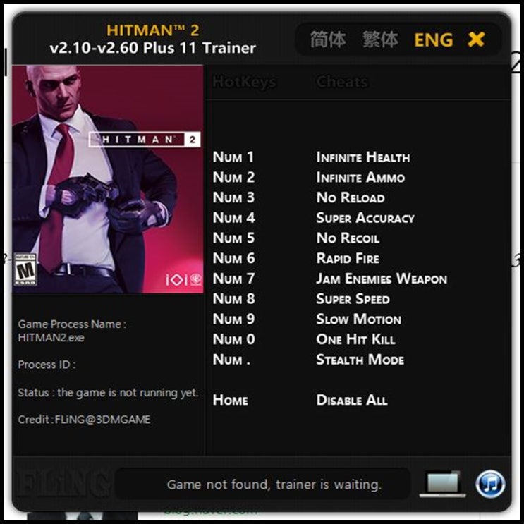  19-08-28 히트맨2 트레이너 (HITMAN2 Trainer v2.10-v2.60 +11) 3DM