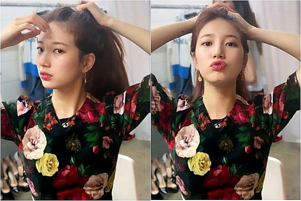  수지 패션 화사한 플라워 원피스 가을을 부르는 스타일링