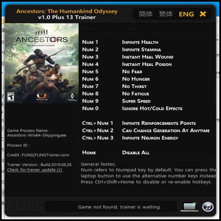  19-08-28 앤세스터-인류의 여정 트레이너 (Ancestors The Humankind Odyssey Trainer v1.0 +13) 3DM