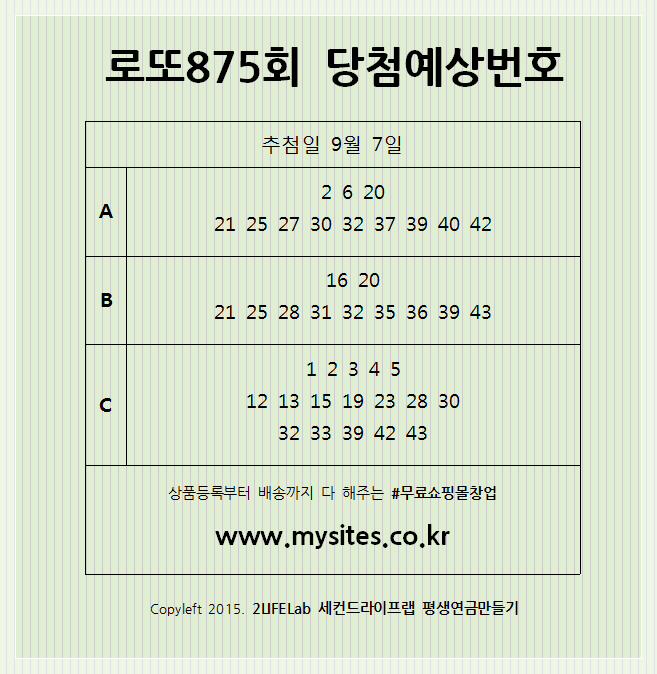  로또875회당첨예상번호 ㅣ 9월 7일 토요일 추첨하는 이번주 로또875회 예상번호는?