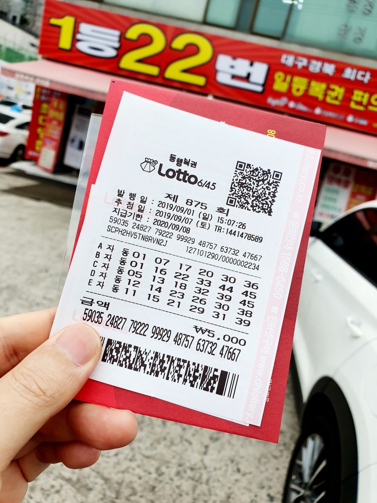  로또 875회 예상번호 < 일요일 자동번호 10조합 > 대구, 경북 로또1등 최다 당첨판매점 '대구일등복권편의점' 구매번호