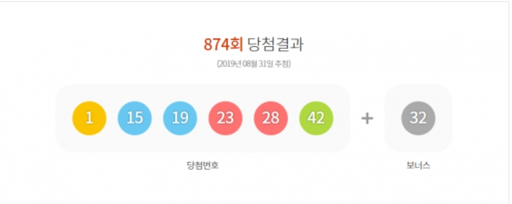  로또 874회 당첨번호 2019.08.31