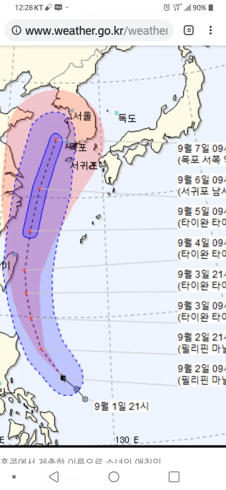  13호태풍링링 예상진로