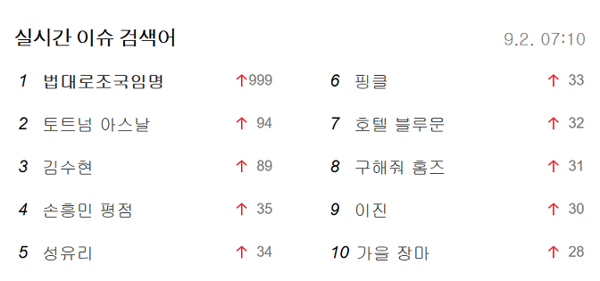 '법대로조국임명' 1위, 계속되는 실시간 검색어 띄우기