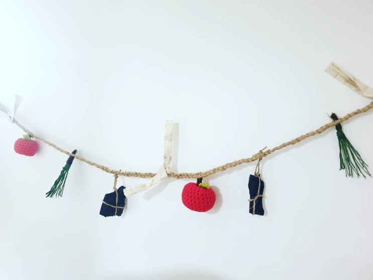 [보송아,안녕] 자연주의 출산 준비_여아 금줄 만들기_집에 있는 재료 이용하기_사과 코바늘 뜨기