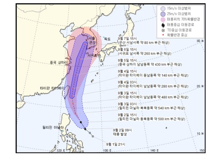  가을 장마뒤 13호 태풍 링링 북상 예상경로