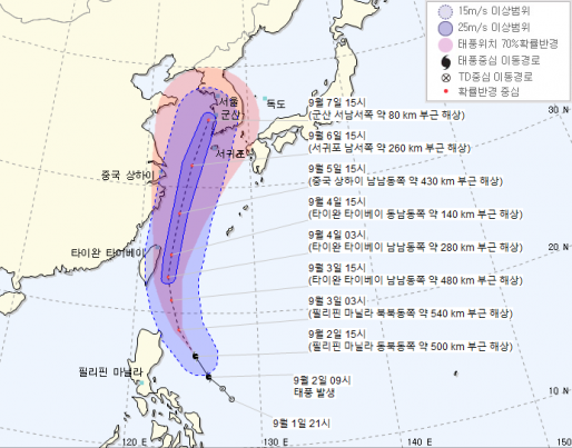  13호 태풍 링링 11호태풍 바이루와 충돌가능성