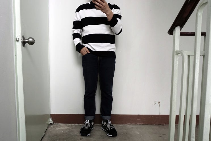  남자 긴팔 단가라 티셔츠 추천! 스파오 남자 스트라이프 티셔츠 SPLS749C13 후기