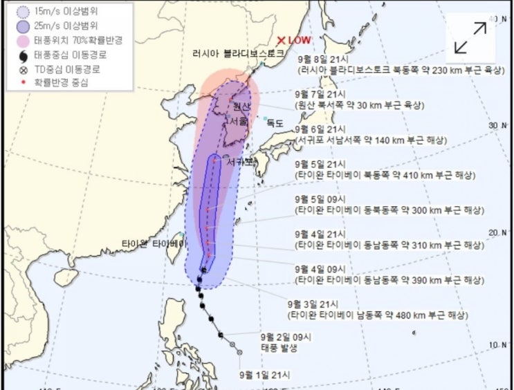  제13호 태풍 링링 예상경로