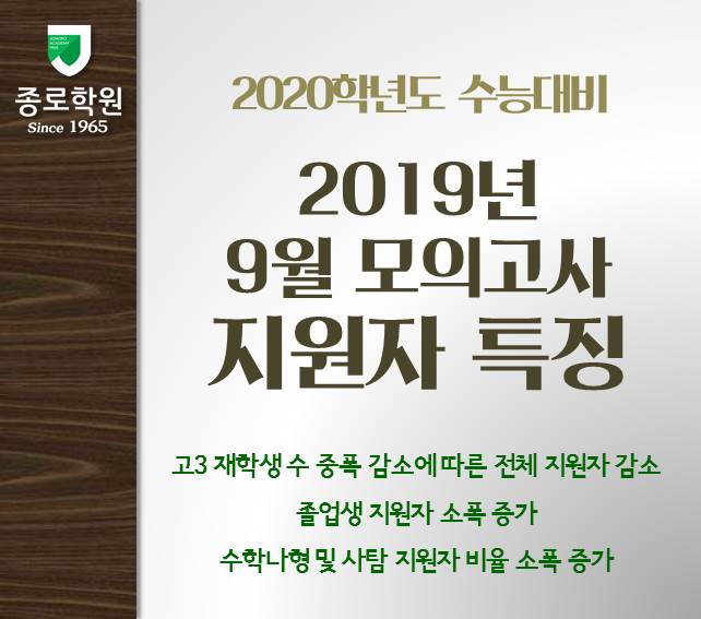  [2020수능대비] 2019년 9월 모의고사 지원자 특징과 수시지원 막판 전략은?