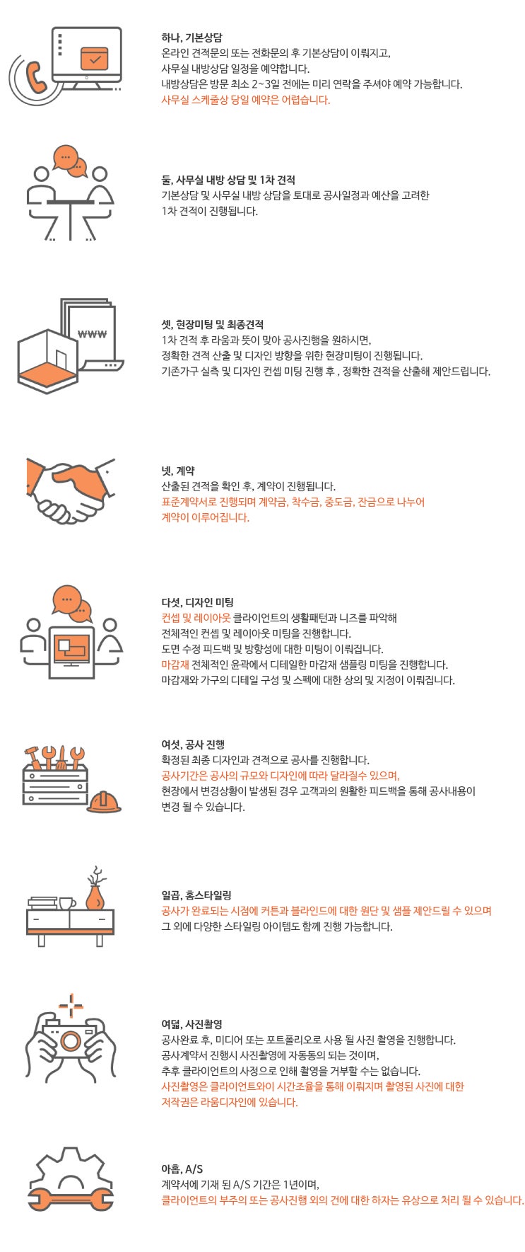  라움디자인의 공사진행 과정입니다.