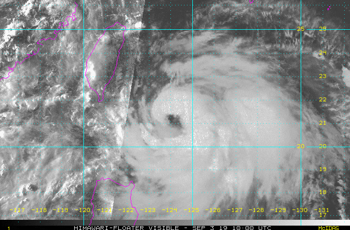 제 13호 태풍 링링(201913, 15W Category 1 TY Lingling), 타이완 남동쪽 해상에서 느리게 이동하며 강하게 발달. 한반도 중북부 서해안 일대 직격 가능성.