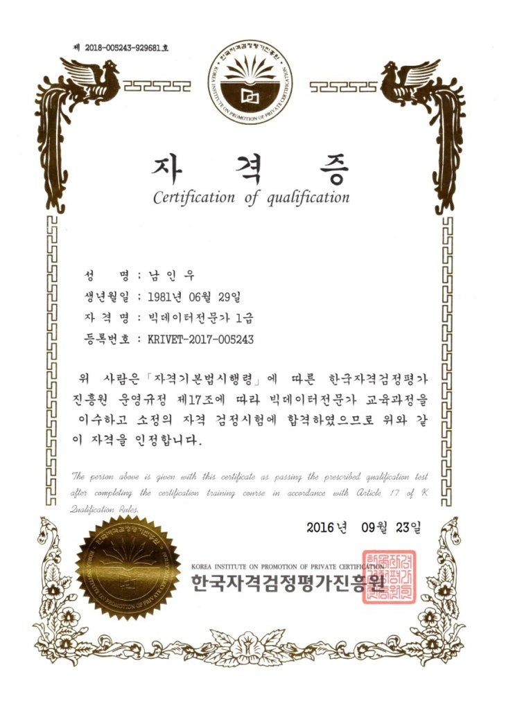 대한 소상공인 지원 협회장, 남인우 교수, 빅데이터 전문가 1급 취득 2018 대한 소상공인 지원 협회장, 남인우 교수, 빅데이터 전문가 1급 취득 2018