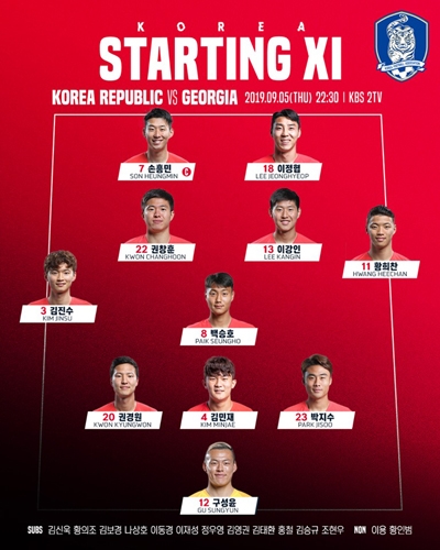  한국vs조지아 선발 명단 이강인 A매치 데뷔!