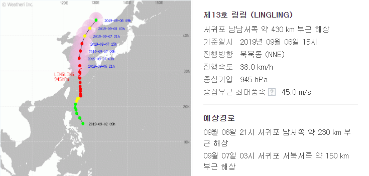  태풍 링링의 정보와 경로로 인한 국내여행과 일본여행의 날씨 정보에 대해서! 택배 지연