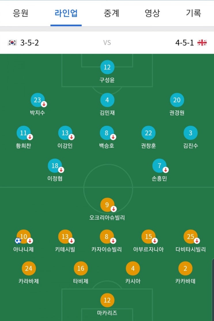  대한민국:조지아 국가대표팀 친선경기️